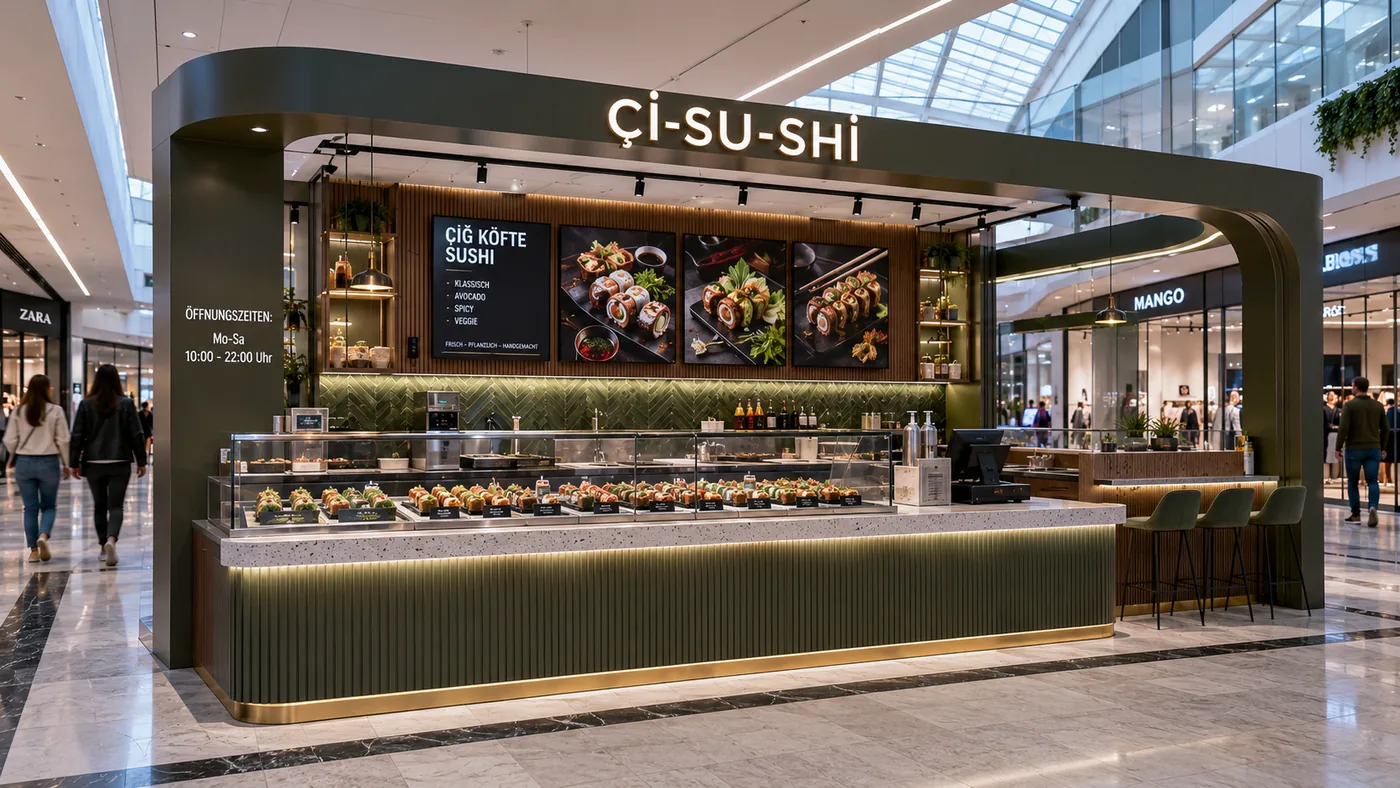 AVM çiğ köfte & sushi standı konsept tasarımı