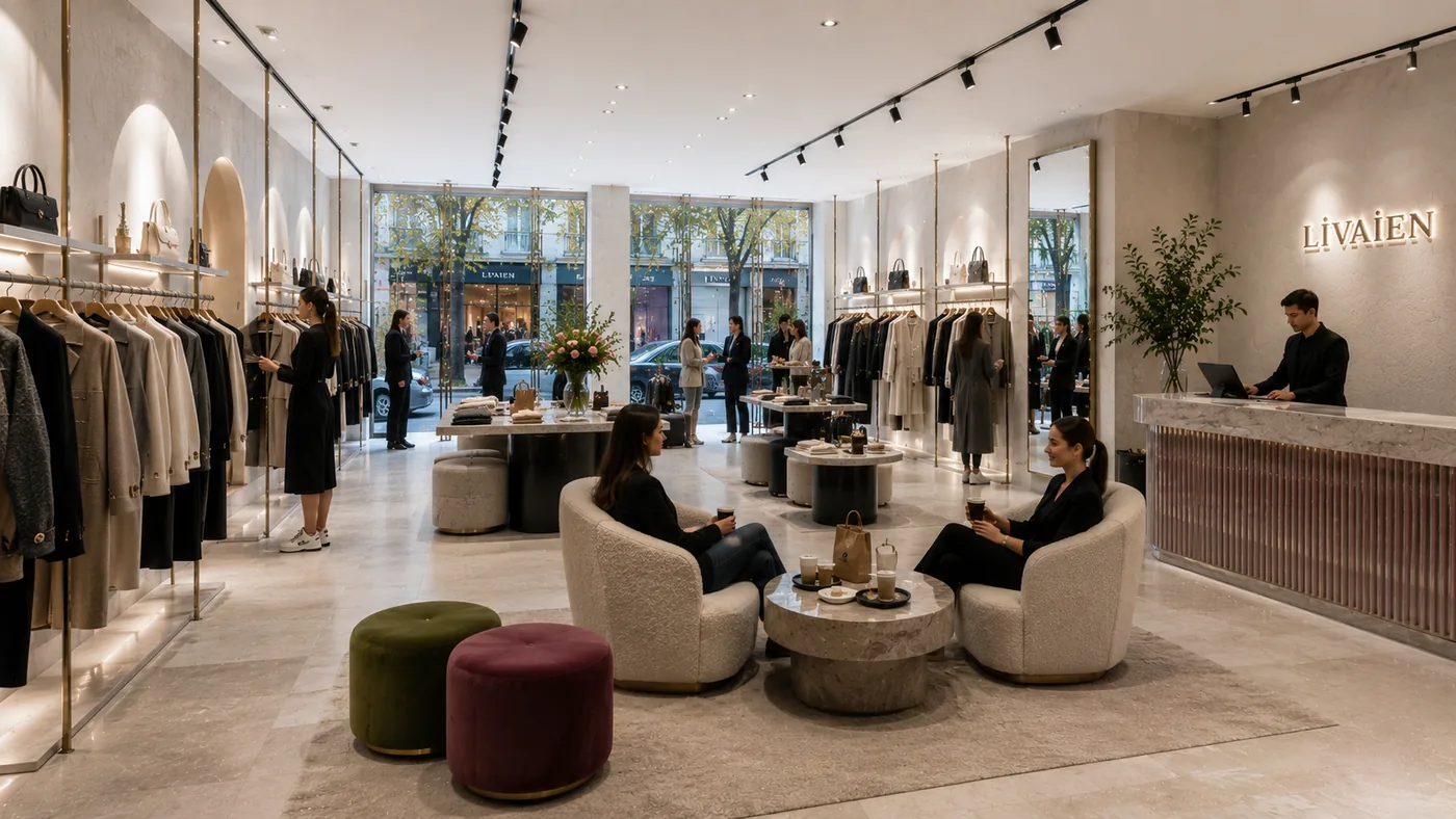 Boutique fashion store concept visual — interior and display
